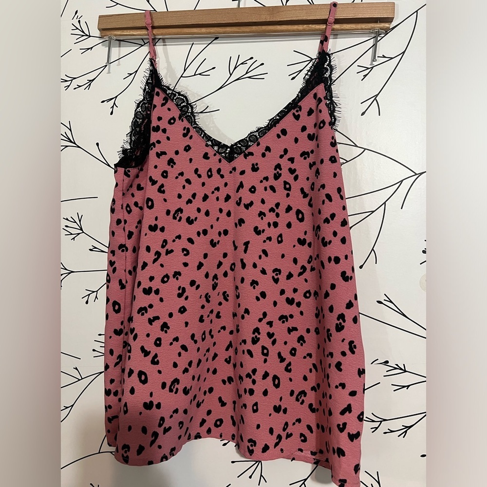 Divided Cheetah Tank Top lace trim, spaghetti strap size 6 pink